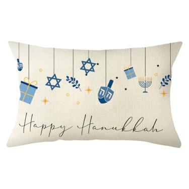 Imagem de Ogiselestyle Happy Hanukkah Menorah Capa de almofada, 30 x 50 cm, capa de almofada de férias de inverno para sofá