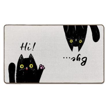 Imagem de Tzhim Tapete de porta de gato engraçado, tapete de porta da frente de gato preto entrada externa, Hi Bye engraçado gatinho preto gatinho decorativo capachos externos para casa, quarto, casa, entrada