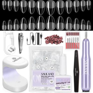 Imagem de Kit de unhas em gel SAVILAND Pro com furadeira, 500 pontas de unhas, l