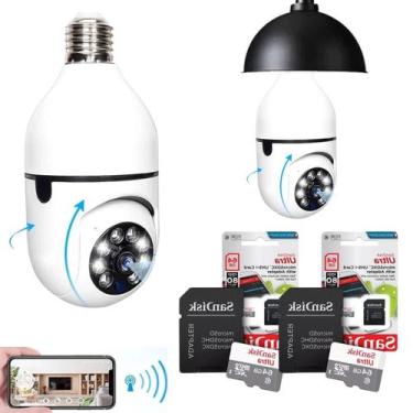 Imagem de Kit 2 Câmera Giratória 360 Wifi Lâmpada+Cartão Memória 64gb - camera l