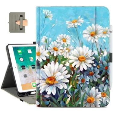 Imagem de Vimorco Capa para iPad 9ª/8ª/7ª geração, 10,2 polegadas, capa para iPad Pro de 10,5 polegadas, capas para iPad Air 3ª geração com suporte para lápis, alça de mão/bolso, ângulo ajustável, margarida