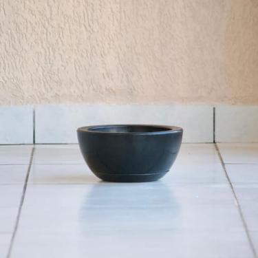 Imagem de Vaso de Planta Decoração Centro Mesa Suculentas Cactos Bacia Cuia Lisa Marmorizada Polida 13x25 com Prato (Preto)