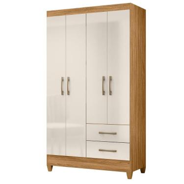 Imagem de Guarda Roupa Casal Roupeiro Chile 4 Portas Gavetas Freijo-off White - Moval