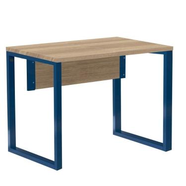 Imagem de Mesa Escritório P25 Tub Pandin 90 Cm (larg) Tampo Mdp Noce Naturalle Pé Aço Tubular Azul Del Rey