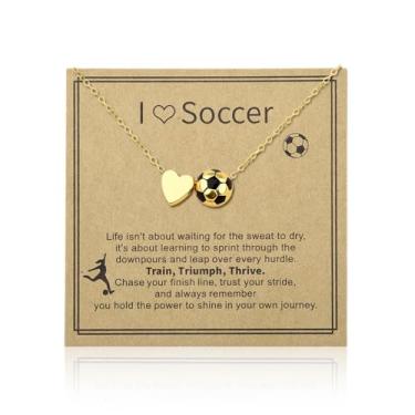 Imagem de Colares de futebol para amantes de futebol, presentes de Natal para amigas irmãs, colar com pingente de coração de futebol dourado para jogadores de futebol, presentes de incentivo de aniversário para