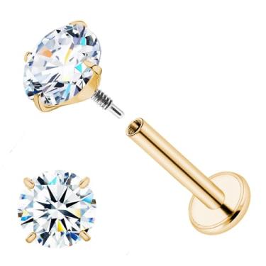 Imagem de Brinco de moissanite 16G 18G Cor D Claridade VVS1, Brincos de titânio G23 com rosca interna, joia de piercing preto prateado para cartilagem de concha Tragus Helix, pino de nariz hipoalergênico para