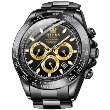 Imagem de OLEVS Relógio de pulso masculino esqueleto de luxo com diamante, automático, mecânico, automático, luminoso, à prova d'água, Mostrador preto., 6638