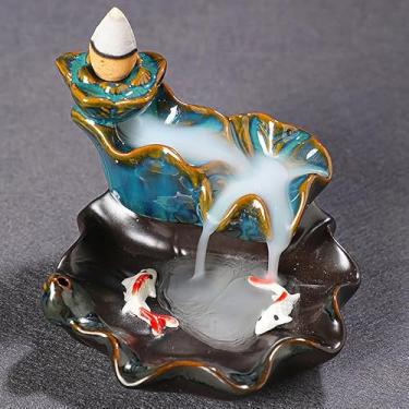 Imagem de Queimador de incenso de refluxo, móveis domésticos criativos, artesanato de cerâmica, ornamentos zen, visão de sândalo de refluxo da recompensa transfronteiriça de Peixes (rima de lótus lago de lótus