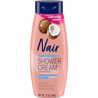 Imagem de Nair Creme de banho sensível removedor de pelos com óleo de coco natural e vitamina E, creme para remoção de pelos corporais para mulheres, 340 g