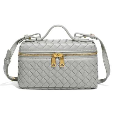 Imagem de Mini bolsa transversal de tecido bolsa quadrada bolsa de mão alça superior bolsa de ombro bolsas fofas modernas (cinza prata-A)