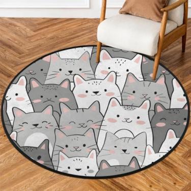 Imagem de Tapete redondo de 1,5 m para gato, cinza, branco, macio, antiderrapante, lavável, tapete circular para quarto, berçário, sala de estar, cozinha, banheiro, entrada, decoração de casa