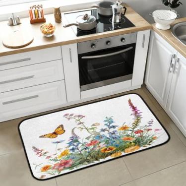 Imagem de Tapete de cozinha antiderrapante, lavável, antifadiga, macio, absorvente, tapete de cozinha, tapete de boas-vindas para cozinha, interior, entrada, pia, lavanderia, decoração de casa, cor simples flor