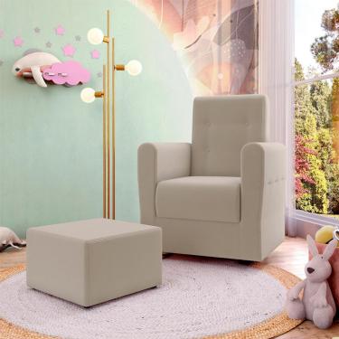 Imagem de Poltrona Decorativa Pés Balanço com Puff Ninho Suede Bege