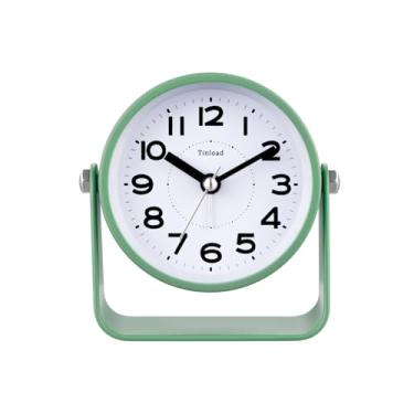 Imagem de Tinload Despertador analógico para quarto, movimento de quartzo silencioso sem tique-taque, operado por bateria com soneca e luz sob demanda, relógio de mesa de cabeceira, ideal para casa, viagem
