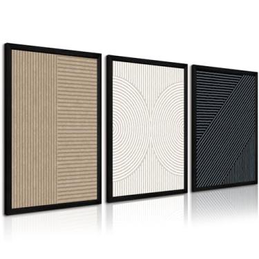 Imagem de Imagens abstratas modernas arte de parede boho tela neutra arte de parede linha minimalista decoração de parede bege preto marrom arte abstrata pintura moderna impressões para sala de estar quarto 40