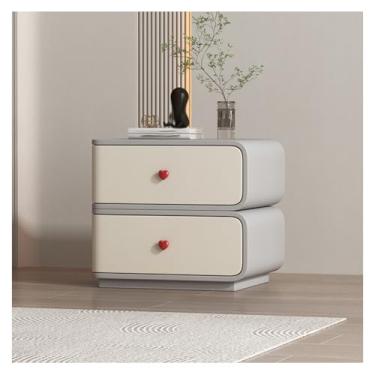 Imagem de SPXMQSS Mesa de cabeceira com 2 gavetas de armazenamento, mesa de cabeceira de madeira maciça, sem necessidade de montagem, mesa lateral para quarto, sala de estar, 45 x 40 x 48 cm, cinza, branco
