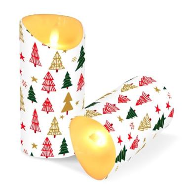 Imagem de Blueangle Pacote com 2 velas de árvore de Natal sem chama com controle remoto e temporizador, velas LED cintilantes (7,6 cm x 9,9 cm) para decoração de casa, casamento, acampamento (731)
