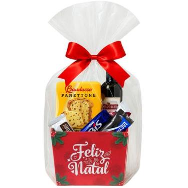 Imagem de Cesta Delícias de Natal Panettone Mini Vinho e Bombons - Lacta
