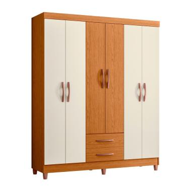 Imagem de Guarda Roupa Ambar 6 Porta 2 Gavetas Quarto Cinamomo Com Off White - Albatroz