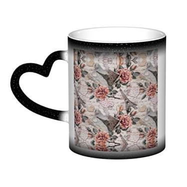 Imagem de Caneca de café divertida Torre Eiffel Flower Paris, copo de cerâmica com mudança de cor sensível ao calor 12 Oz, para café/chá/leite/cacau, para adolescente/aniversário/festival/presentes