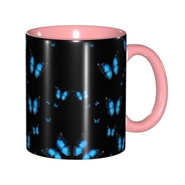 Imagem de Zeraoke Linda estampa de borboletas azuis canecas de café criativas, personalizadas, presente para família, tamanho de 325 ml, unissex