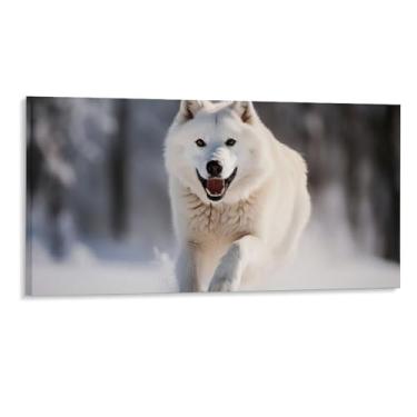 Imagem de HouLaiZhe Pôster de animal lobo branco correndo bela tela estética pôsteres decoração de sala de parede impressões de sala de galeria decoração de parede para quarto sala de estar escritório 20 x 40
