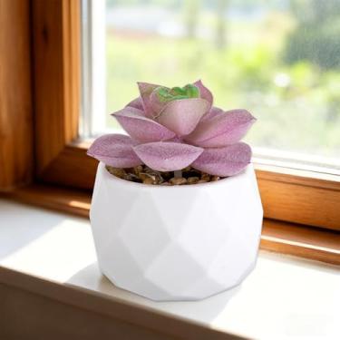 Imagem de Mini suculentas suculentas artificiais verde em vaso geométrico de diamante de Natal pequenas plantas falsas para decoração de casa e vegetação de mesa (verde roxo)