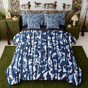 Imagem de Jogo de cama de casal camuflado em uma bolsa com edredom, lençóis, fronhas e capa de almofada, camuflado, caça, 7 peças, feminino, masculino, ultramilitar, conjunto de edredom com lençol azul marinho