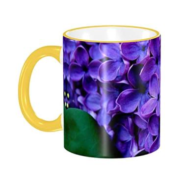 Imagem de Ourdovi Caneca de café expresso de cerâmica com flor violeta, caneca de cerâmica revestida DIY, para café, sopa, chá, leite, latte, cacau quente, colorido divertido 340 g.