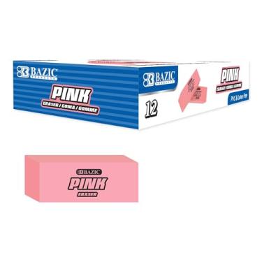 Imagem de BAZIC Products Borracha rosa, borrachas chanfradas sem látex, borrachas de bloco de tamanho grande para professores de desenho de arte, escola, escritório, 12 unidades por caixa