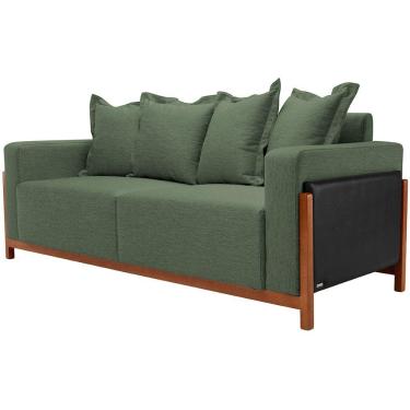 Imagem de Sofá 03 Lugares Para Sala De Estar 198 cm Khali B04 Linho Verde Couríssimo Preto - Lyam