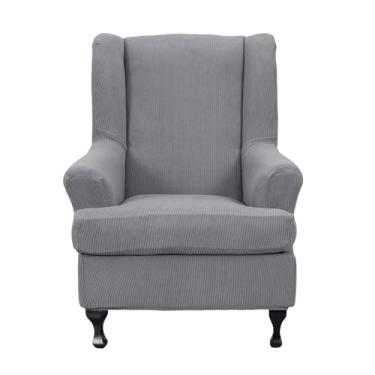 Imagem de NILUOH Capa Wingback para cadeira, 2 peças, macia, elástica, para cadeira, poltrona, jacquard, capa protetora de sofá com fundo elástico para sala de estar e quarto (cinza escuro)
