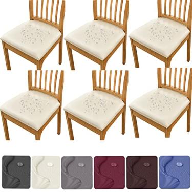 Imagem de HFCNMY Capas de assento para cadeiras de jantar, pacote com 6 capas elásticas à prova d'água de poliuretano para cadeira de jantar, capas de assento removíveis laváveis para cadeiras de cozinha com
