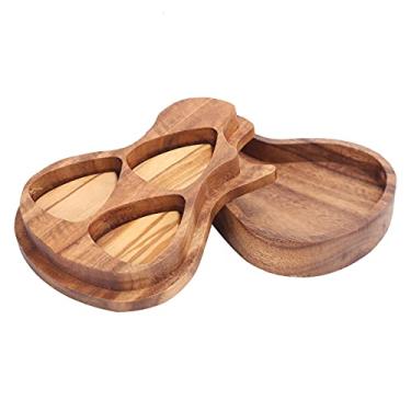 Imagem de WALFRONT Conjunto de Caixa de Palhetas de Guitarra de Madeira, Estojo de Suporte de Palhetas para Guitarras Elétricas Guitarras Clássicas Baixo Ukulele, Com (Conjunto grande de palhetas de guitarra)