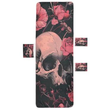 Imagem de STAYTOP Capa de toalha de cadeira de crânio estilo horror, capa de espreguiçadeira macia, capas de cadeira de praia com bolsos para jardim ao ar livre, pátio, pátio, banhos de sol, gramado, 215 x 76