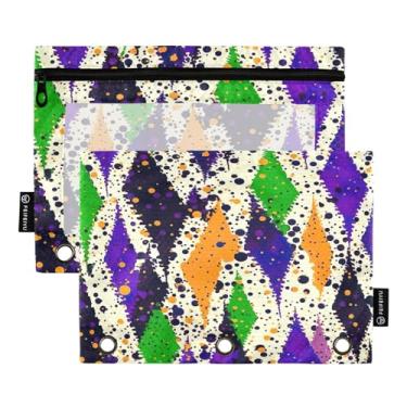 Imagem de Wassud Pacote com 2 pastas de fichário com padrão geométrico colorido, pastas de bolso com 3 furos, organizador de fichários para casa, escritório