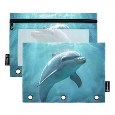 Imagem de CEBUGI 3 bolsas de lápis com zíper e janela transparente, 2 pacotes de estojo para exames de sala de aula (golfinho)