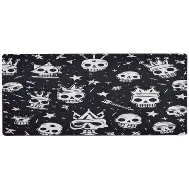 Imagem de Wassud Tapete de mouse crânios e estrelas para jogos com base de borracha antiderrapante, mouse pad longo para teclado de computador com borda costurada, almofada grande à prova d'água para escritório