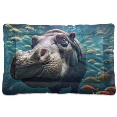 Imagem de Wassud Cama de cachorro hipopótamo subaquática com corações desenhados à mão, camas grandes para cães ao ar livre, tapete lavável para animais de estimação, cama de gato para dormir, viagens 91 x 61