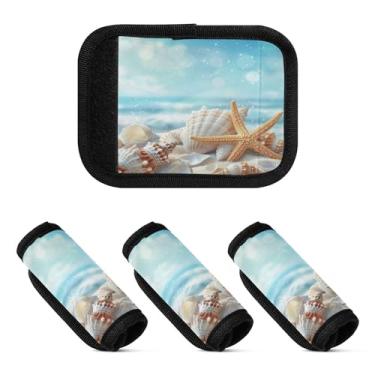 Imagem de Qilmy Beautiful Starfish Shells Bagagem Handle Wrap Pacote com 4 Identificadores de Bagagem Tag Comfort Handle Grips Capa para Carrinho de Viagem Bolsa Mala Avião Acessórios de Viagem 1641