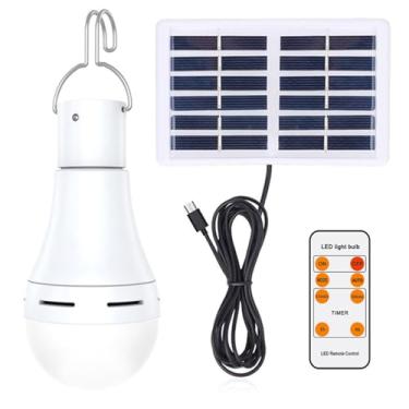 Imagem de Lâmpada LED Solar com Controle Remoto Modos Ajustáveis Timer Luz de Emergência Interna Camping Mercados Noturnos IP65