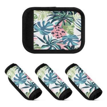 Imagem de Qilmy Pacote com 2 identificadores de bagagem, folhas tropicais, folhas de palmeira, alças confortáveis, capas para carrinho de bebê, mala de viagem, acessórios de viagem de avião1046