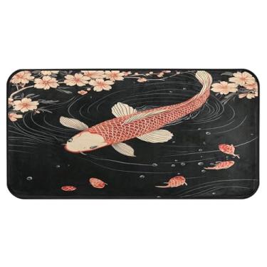 Imagem de Burbuja Tapete de cozinha Red Fish 51 x 99 cm, tapete lavável antiderrapante com suporte de borracha, tapete para cozinha, sala de estar, banheiro, decoração de casa