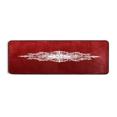 Imagem de Qilmy Tapete de corrida de Natal branco floco de neve com fundo vermelho 183 x 61 cm, antiderrapante, antifadiga, confortável, tapetes longos para cozinha, quarto, sala de estar, banheiro, corredores