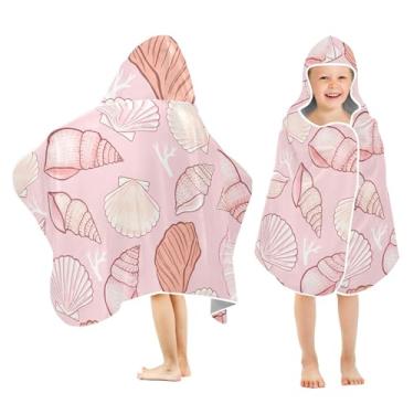 Imagem de Burbuja Toalha de banho com capuz com várias conchas para crianças, toalha de praia de pelúcia macia absorvente para meninas e meninos 3-10 anos, 61 x 127 cm