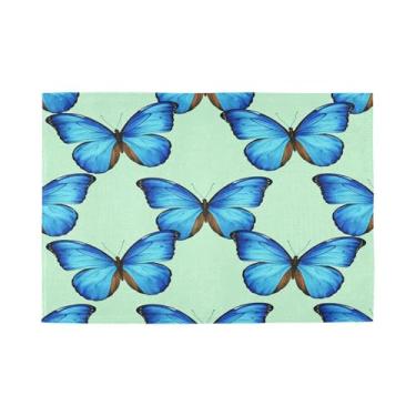 Imagem de Burbuja Jogo americano conjunto de 6, borboletas azuis em verde menta, tapetes de mesa laváveis antiderrapantes, resistentes ao calor, para cozinha, mesa de jantar, ambientes internos e externos