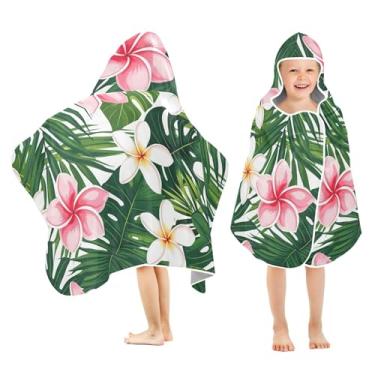 Imagem de Burbuja Toalha de banho com capuz de plantas exóticas para crianças, toalha de praia de pelúcia macia absorvente para chá de meninas e meninos 3-10 anos, 61 x 127 cm