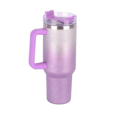 Imagem de Copo garrafa Térmica Inox 1200ml Parede Dupla Glitter tampa Canudo Premium Cor Degrade(Lilás)