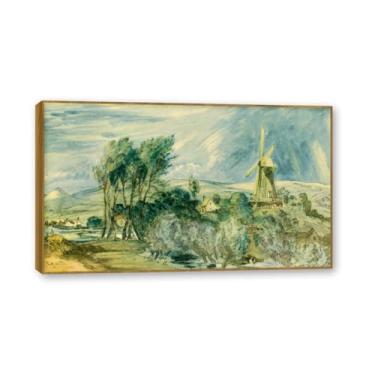 Imagem de NHLDZYH Moldura de teca. John Constable, quadro de tela de romance inglês, paisagem atmosférica, arte de parede com moldura para biblioteca ou sala. (Sem título 63). 30x51cm