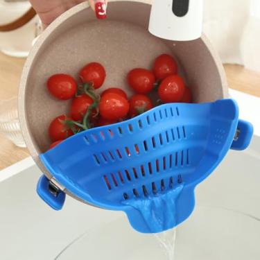 Imagem de Coador universal de silicone com encaixe, antiderramamento, macarrão, vegetais, utensílios de cozinha resistentes a altas temperaturas de grau alimentício (azul)